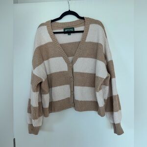 American Eagle Women's Striped Cardigan Sweater - Cream and Tan